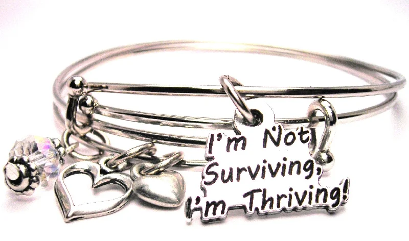 I'm Not Surviving I'm Thriving Expandable Bangle Bracelet Set