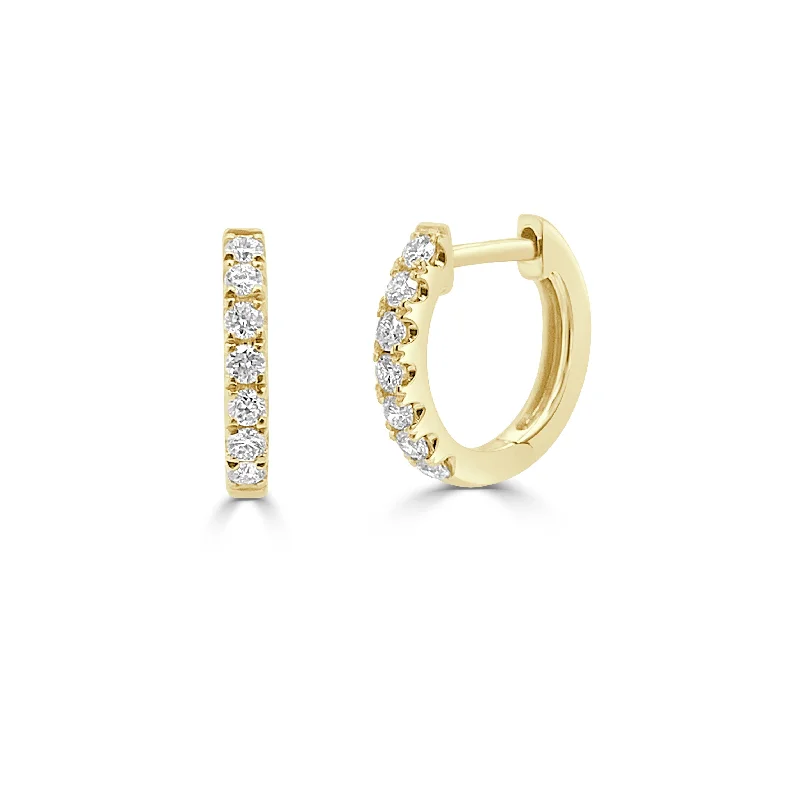 Joelle Diamond Huggie Earring For Her - 14k Gold Earrings 1/5 CTTW U-Shaped Hoops With Certified Diamonds 1/2 Inch Gifts for Her