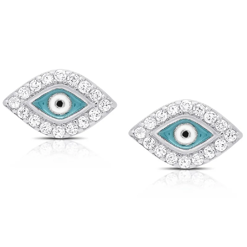 Dolce Giavonna Sterling Silver Cubic Zirconia Evil Eye Stud Earrings