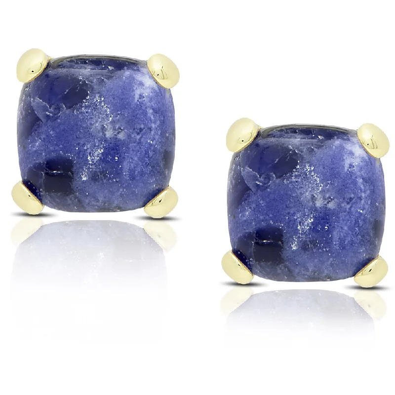 Dolce Giavonna Gold Over Sterling Silver Cushion-cut Sodalite Stud Earrings