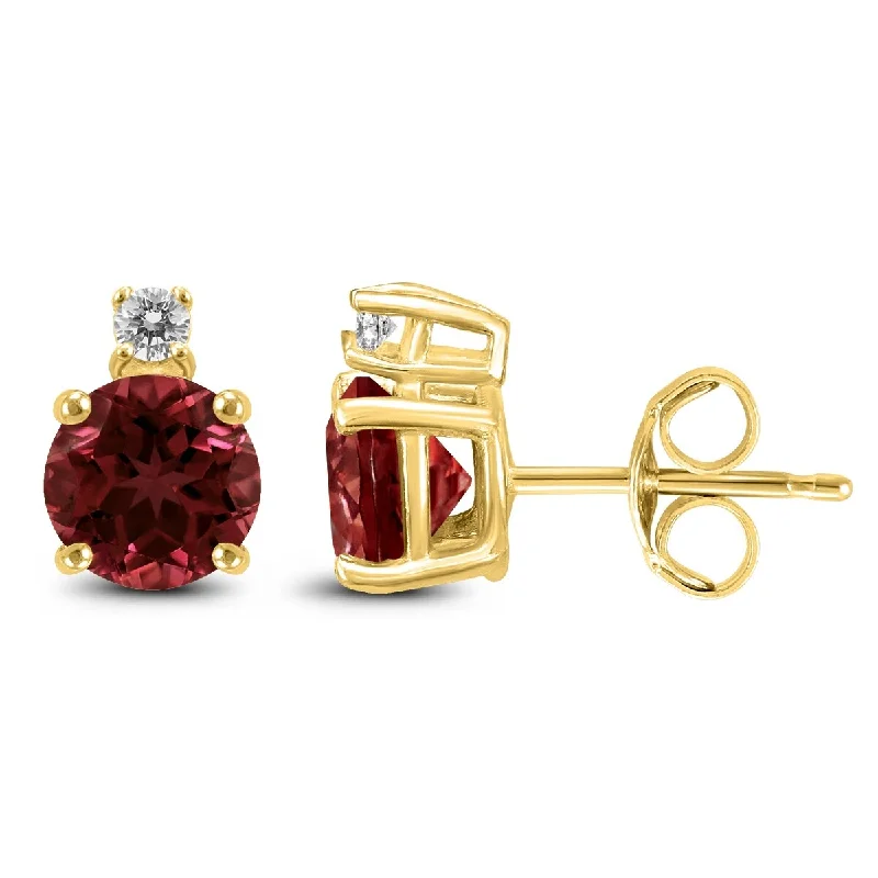 Marquee 14K Yellow Gold 5MM Round Garnet and Diamond Earrings