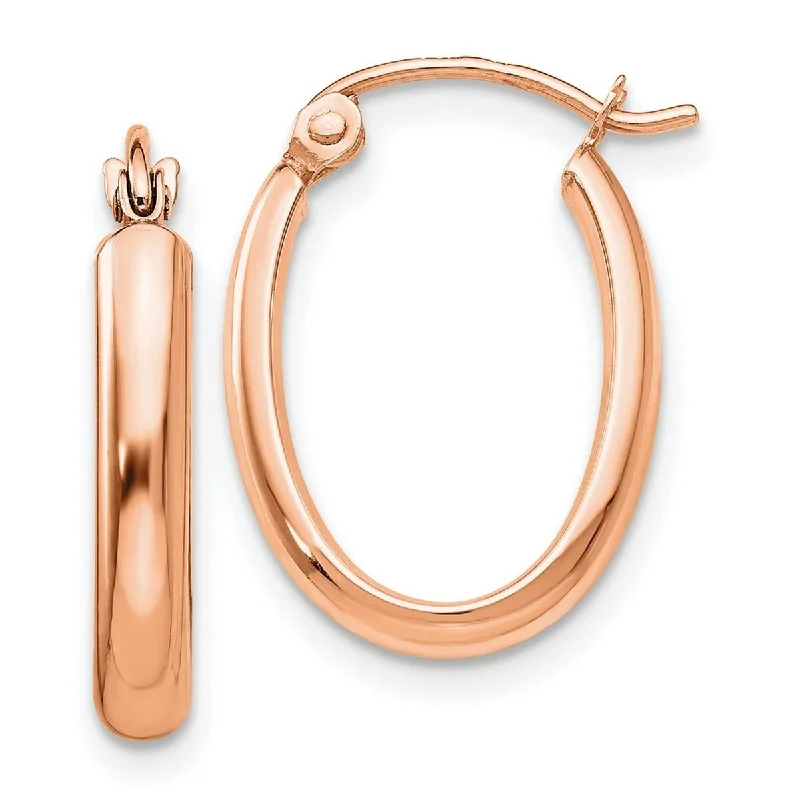 Curata 2.75mm 14k Rose Gold Polished 2.75x20mm Half-round Oval Hoop Earrings