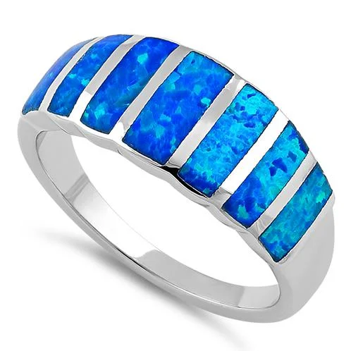 Sterling Silver 7 Stripes Lab Opal Ring