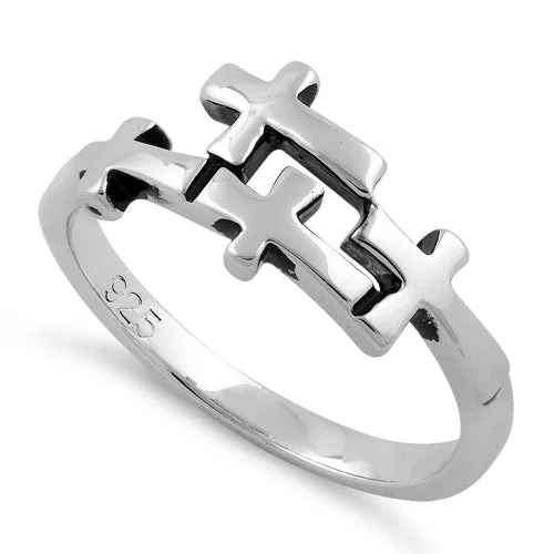 Sterling Silver 4 Cross Ring