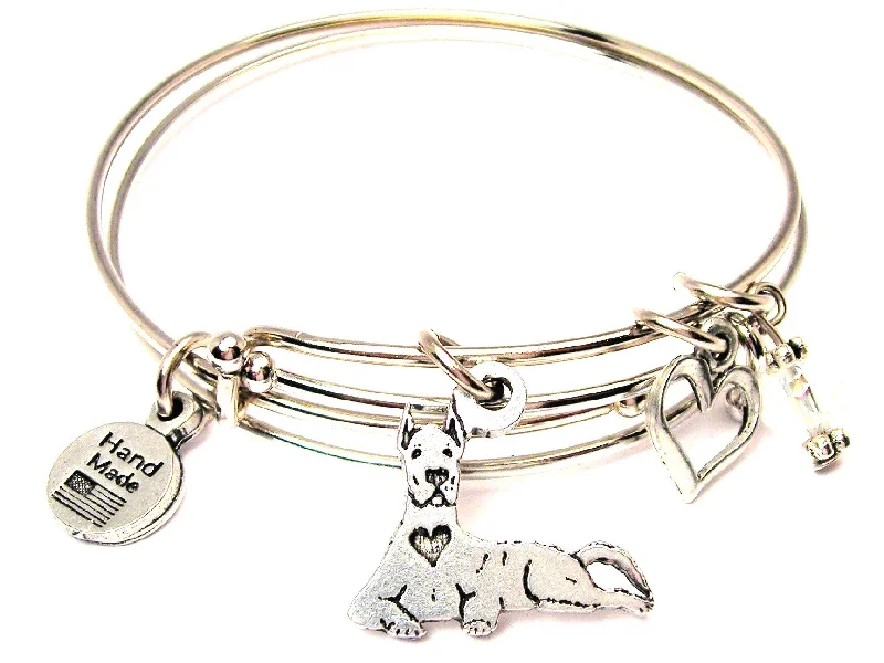 Sitting Great Dane With Heart Expandable Bangle Bracelet Set