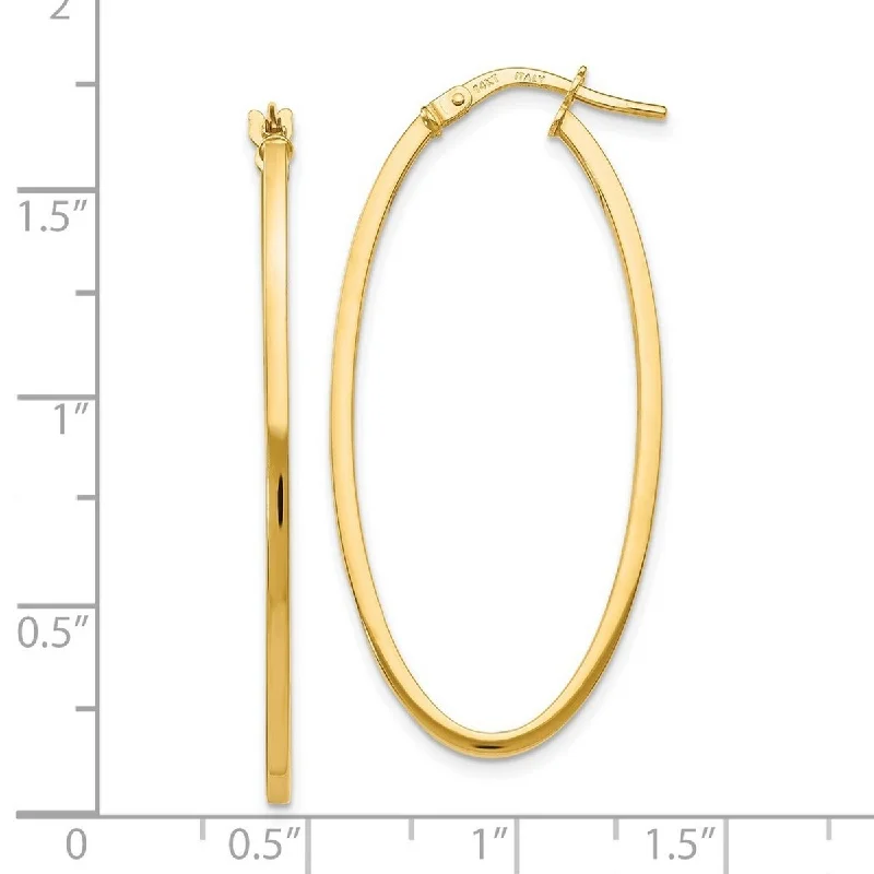 Curata 14k Yellow Gold 40x1.5mm Polished Hinged Oval Hoop Earrings