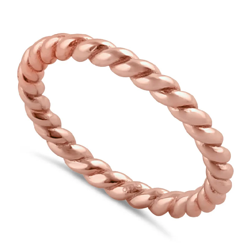 Sterling Silver Rose Gold Plated Stackable Rope Ring