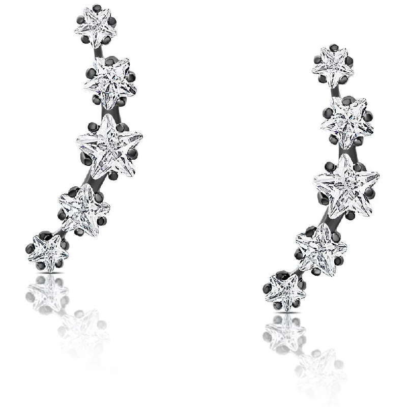 Samantha Stone Sterling Silver Cubic Zirconia Graduated Star Crawler Earrings