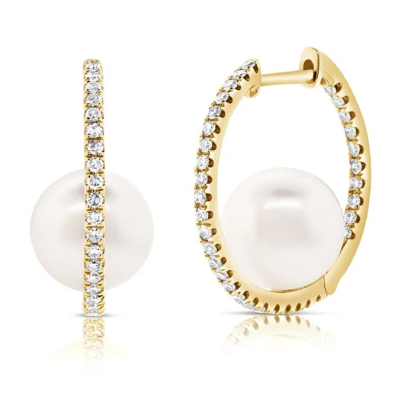 Joelle Diamond & Pearl Hoop Earrings 14K Gold 1/3ct TDW