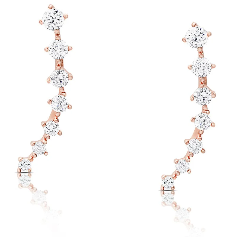 Dolce Giavonna Sterling Silver Graduated Cubic Zirconia Crawler Earrings