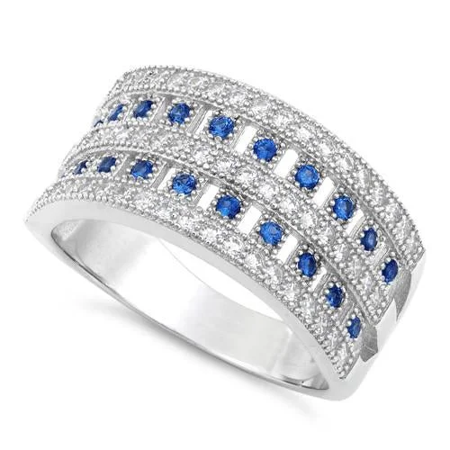 Sterling Silver Elegant Pave Blue Spinel CZ Ring