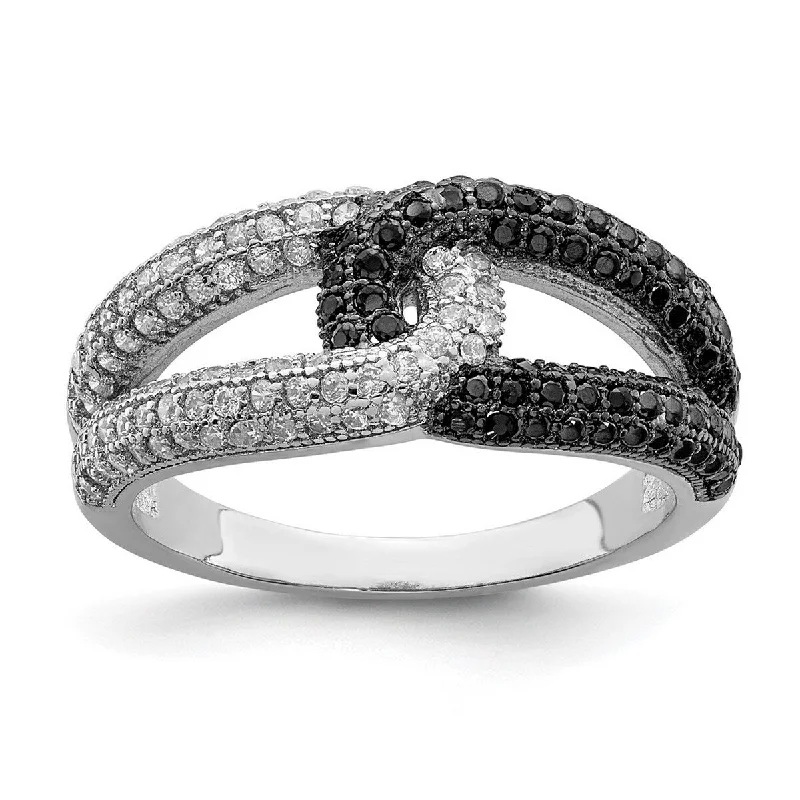 Curata 925 Sterling Silver Solid Polished Open back Black and White CZ Cubic Zirconia Simulated Diamond Ring