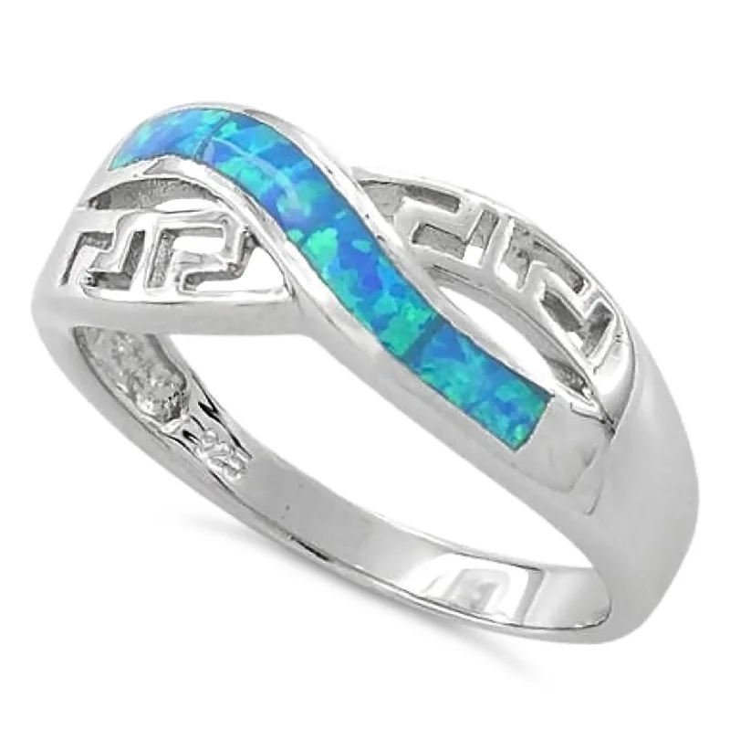 Sterling Silver Infinity Greek Pattern Lab Opal Ring