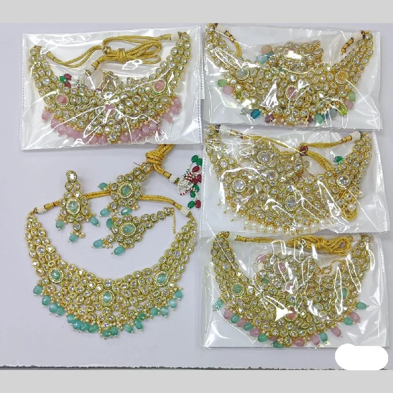 Rani Sati Jewels Gold Plated Crystal Stone And Pearls Necklace Set