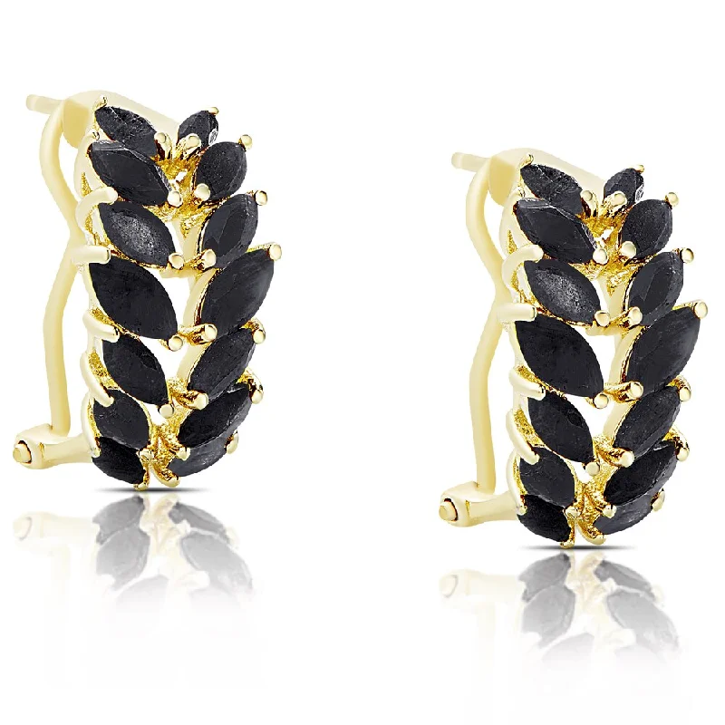 Dolce Giavonna Gold Over Sterling Silver Sapphire Leaf Design Half Hoop Earrings