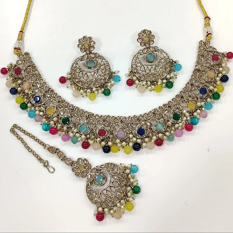 Anjali Jewellery Gold Plated Crystal Stone And Pearls Necklace Set