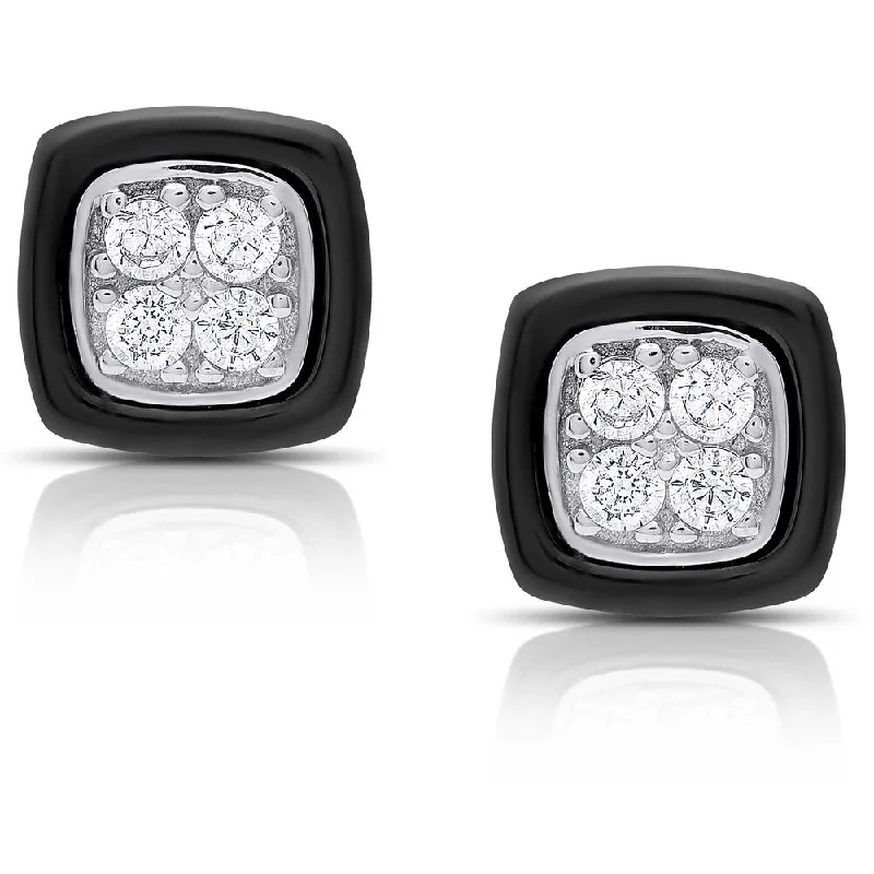 Samantha Stone Sterling Silver Cubic Zirconia Cushion-cut Ceramic Stud Earrings