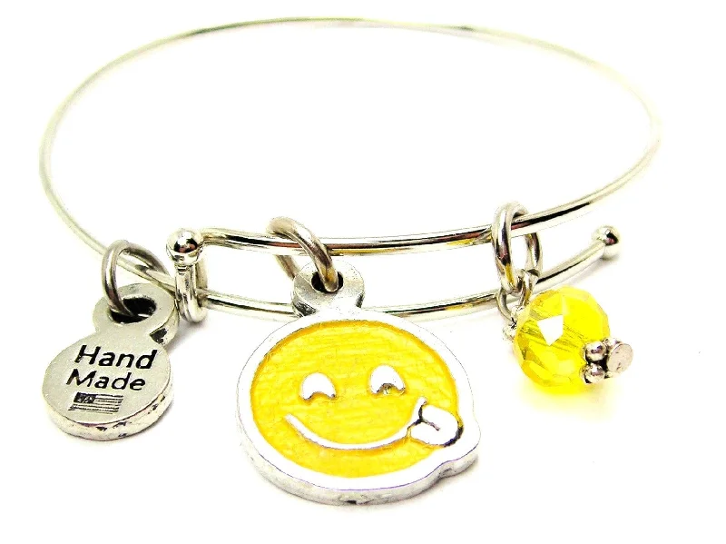 Hand Painted Tongue Sticking Out Emoji Bangle Bracelet