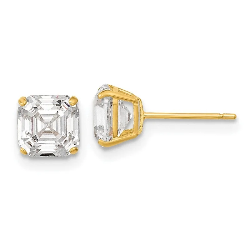 Curata 14k Polished 6x6 Asscher Cut CZ Cubic Zirconia Studs Post Earrings - 6x6mm Wide