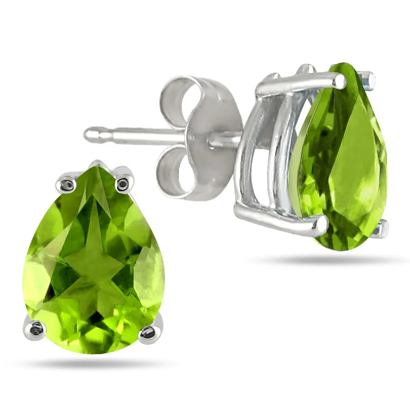 Marquee 6x4MM All Natural Pear Peridot Stud Earrings in .925 Sterling Silver