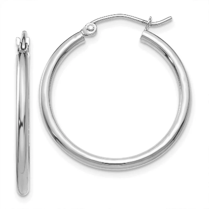 Curata 14k White Gold Polished 2x25mm Round Classic Hoop Earrings