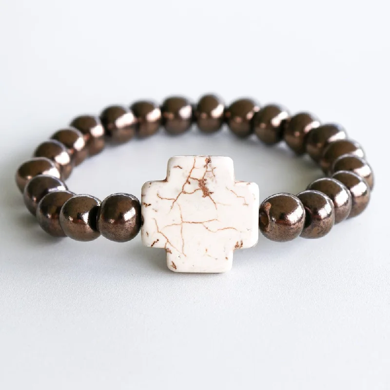 Bronze Luster Bracelet with Stone Cross