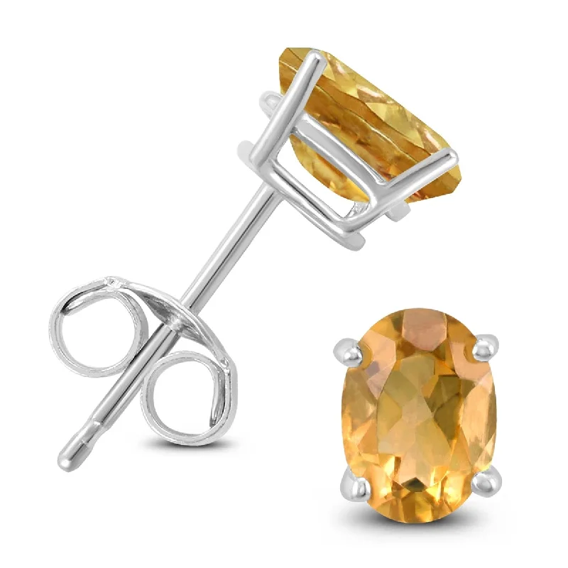 Marquee 14K White Gold 6x4MM Oval Citrine Earrings