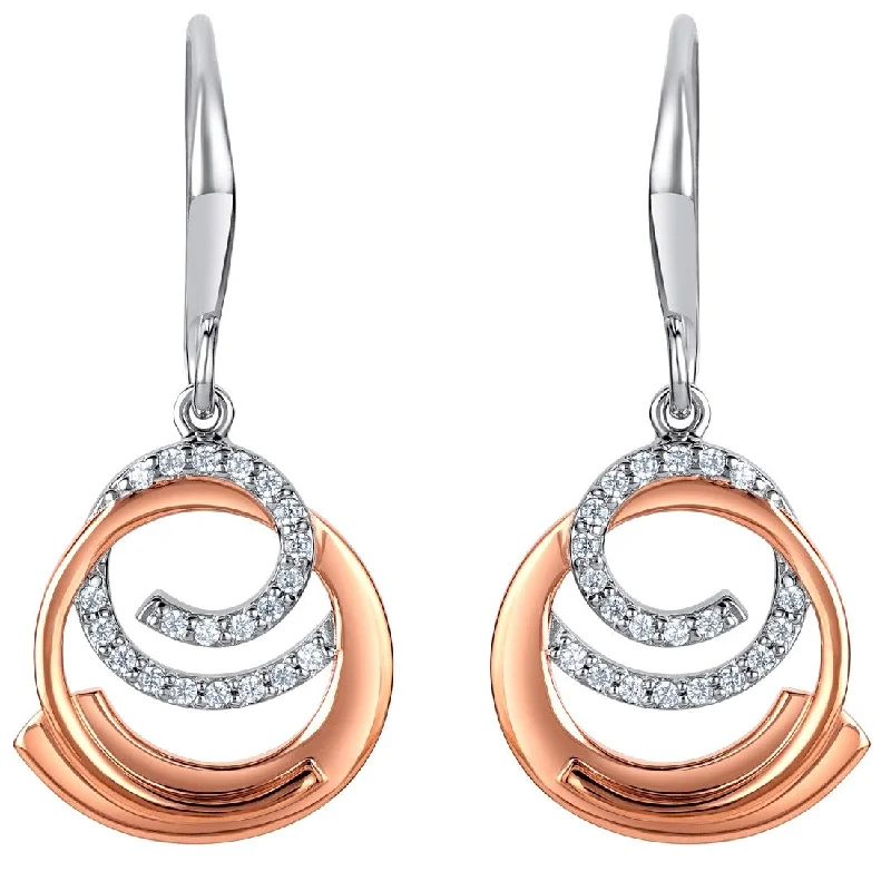 Two-Tone Sterling Silver Cubic Zirconia Ocean Rings Drop Earrings