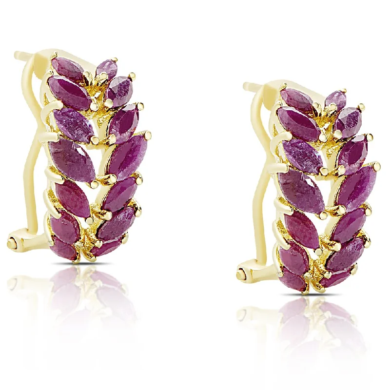 Dolce Giavonna Gold Over Sterling Silver Ruby Leaf Design Half Hoop Earrings