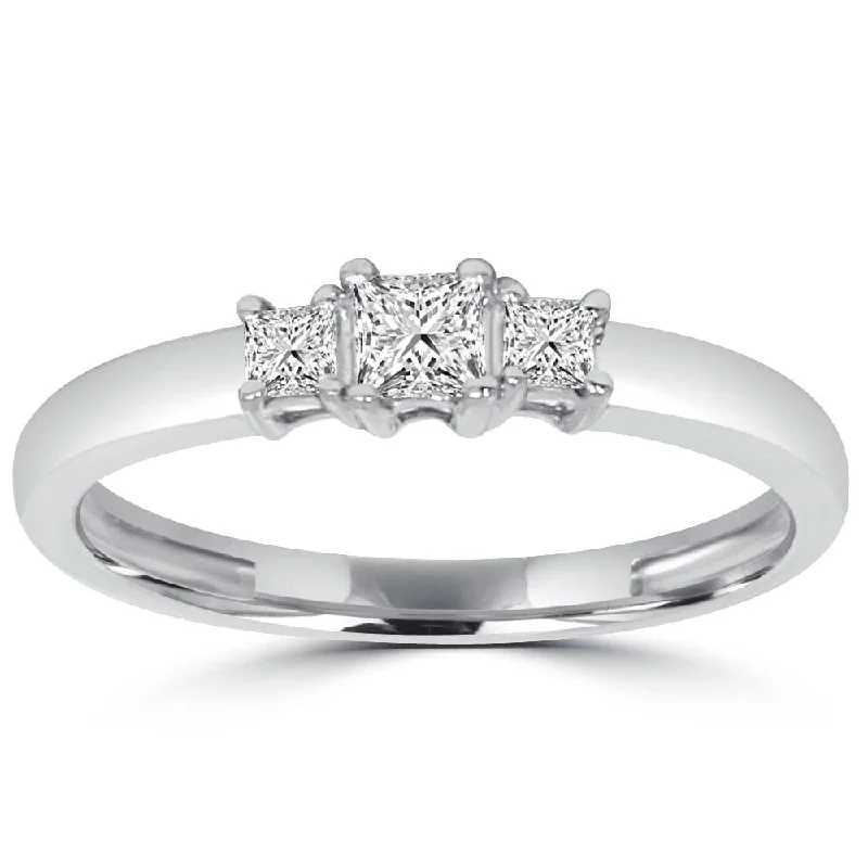 1/2ct Three Stone Princess Cut Diamond Ring White Gold