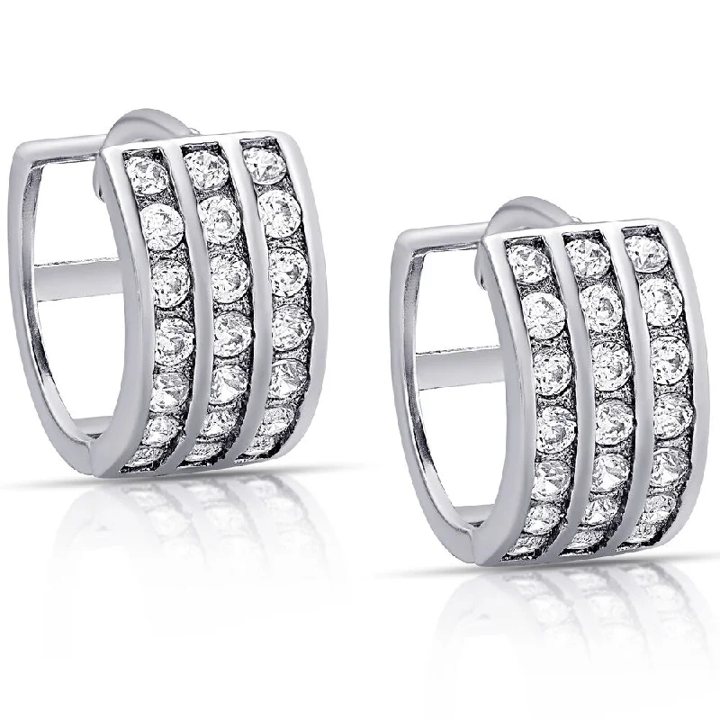 Dolce Giavonna Sterling Silver Cubic Zirconia Hoop Earrings