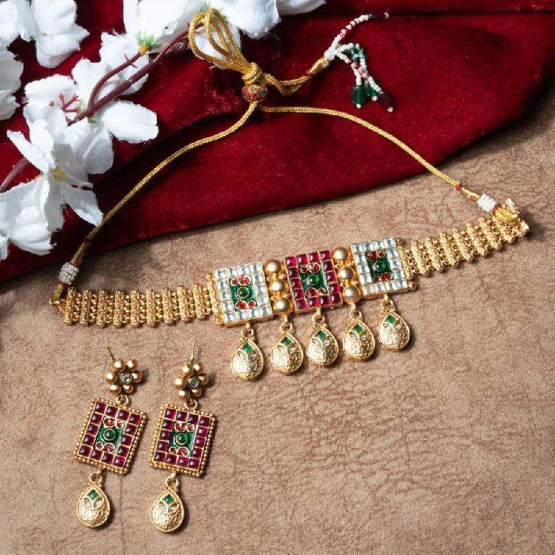 ChicCharm Jewellery Brass And Copper Gold Plated Rajwadi Necklace Set