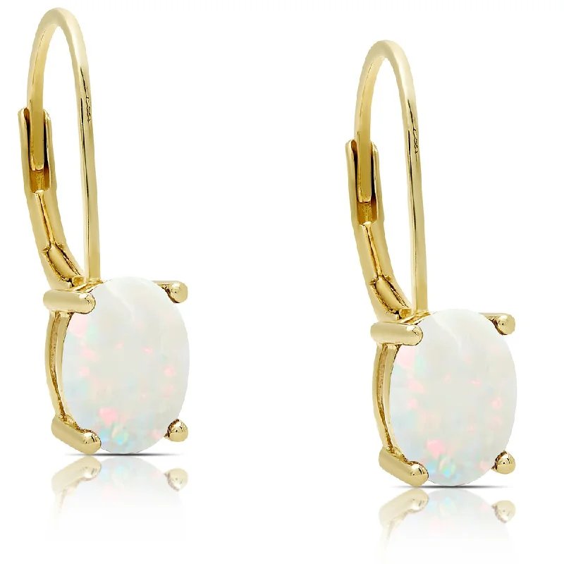 Dolce Giavonna Gold Over Sterling Silver Opal Oval Leverback Earrings