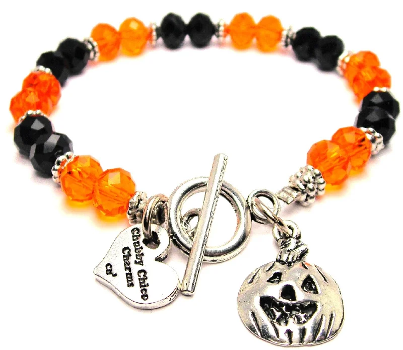 Jack O Lantern Pumpkin Crystal Beaded Toggle Style Bracelet