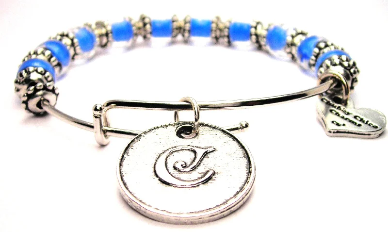 Single Initial C Circle 9mm Glass Beaded Single Bracelet