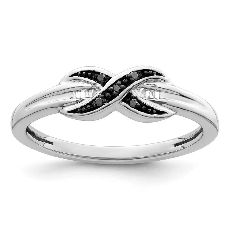 Curata 925 Sterling Silver Polished Prong set Channel set Black and White Diamond Ring