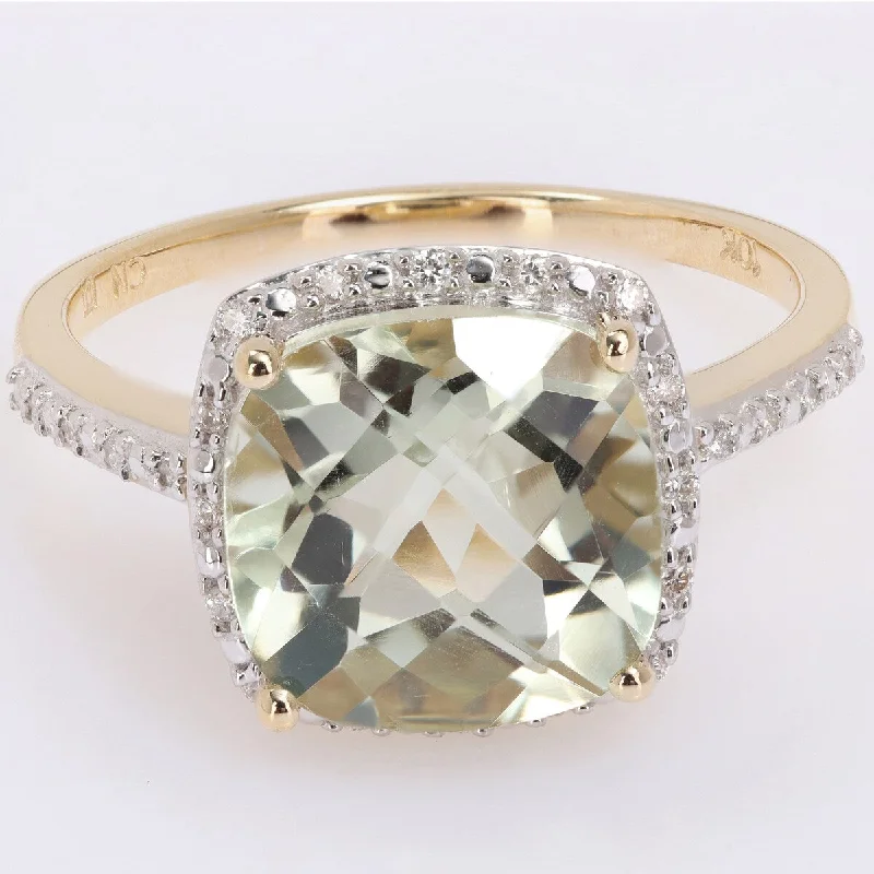 Miadora 4ct TGW Green Quartz 1/10ct TDW Diamond Ring 14k Yellow Gold