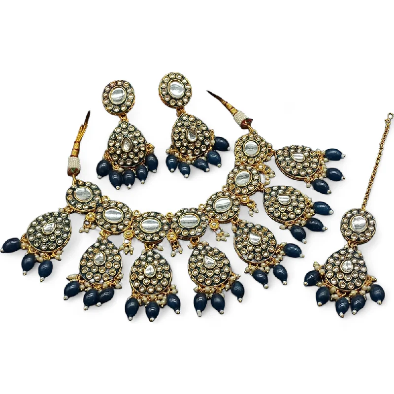 Gehana Mahal Gold Plated Kundan Stone And Beads Necklace Set