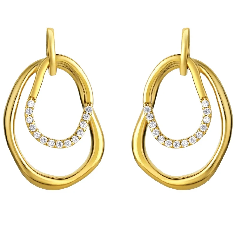 Yellow-Tone Sterling Silver Cubic Zirconia Organic Hoop Earrings