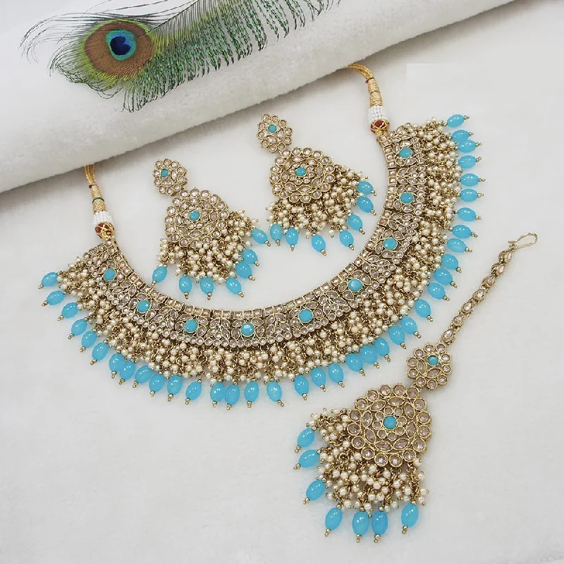 Mangalmani Jewels Gold Plated Crystal Stone Pearl And Beads Necklace Set