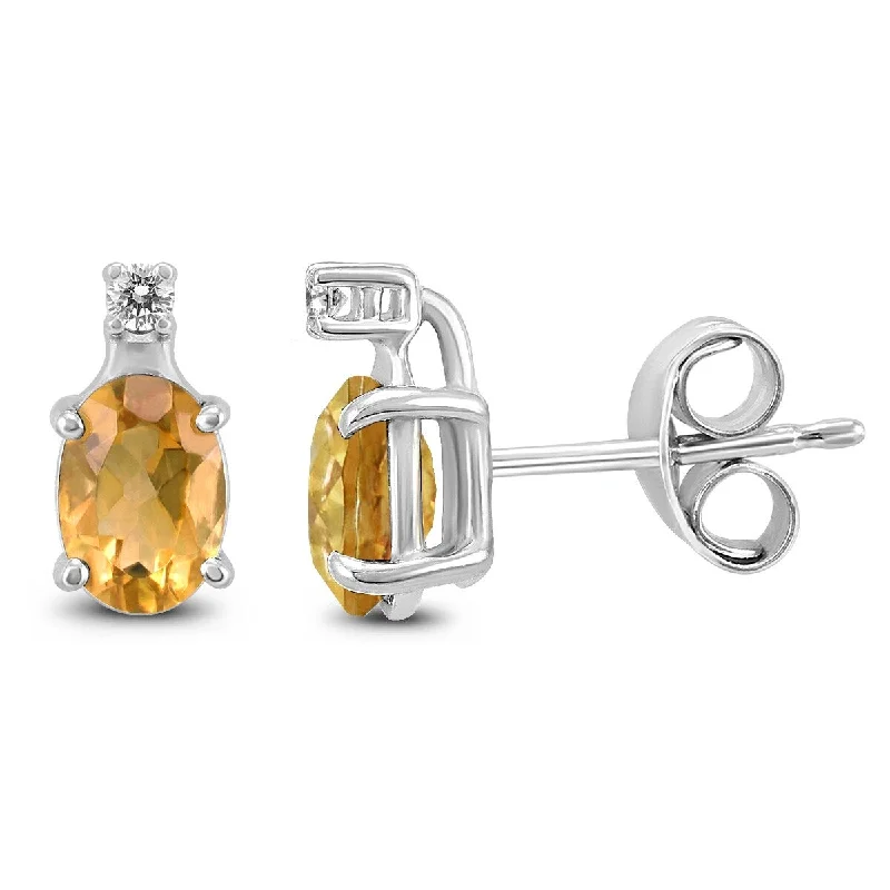 Marquee 14K White Gold 6x4MM Oval Citrine and Diamond Earrings