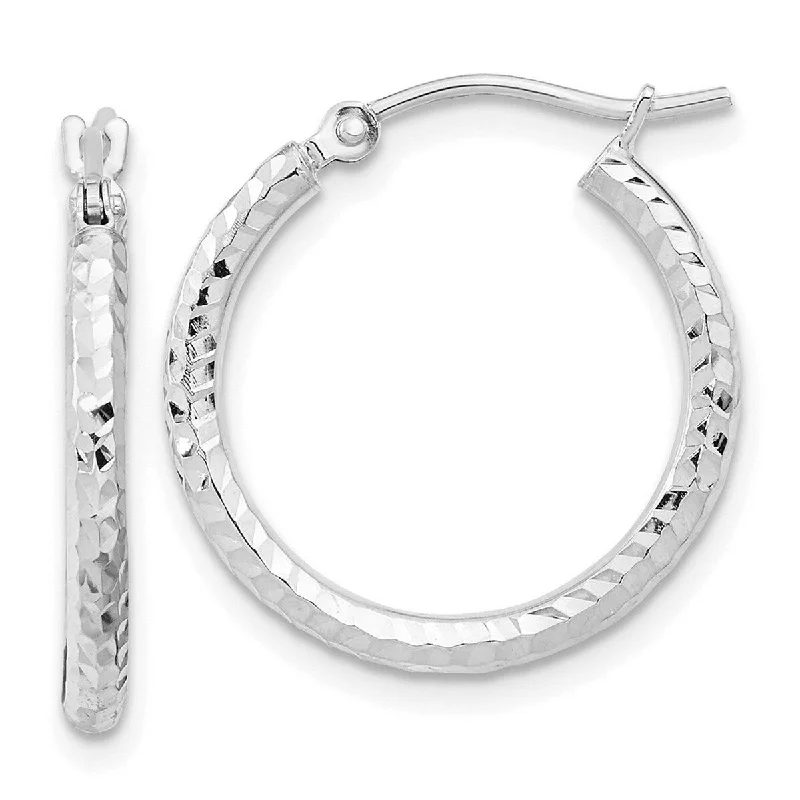 Curata 10k White Gold Diamond-Cut 2x21mm Round Tube Hoop Earrings