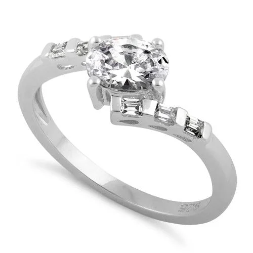 Sterling Silver Stuck In Between Oval Clear CZ Ring