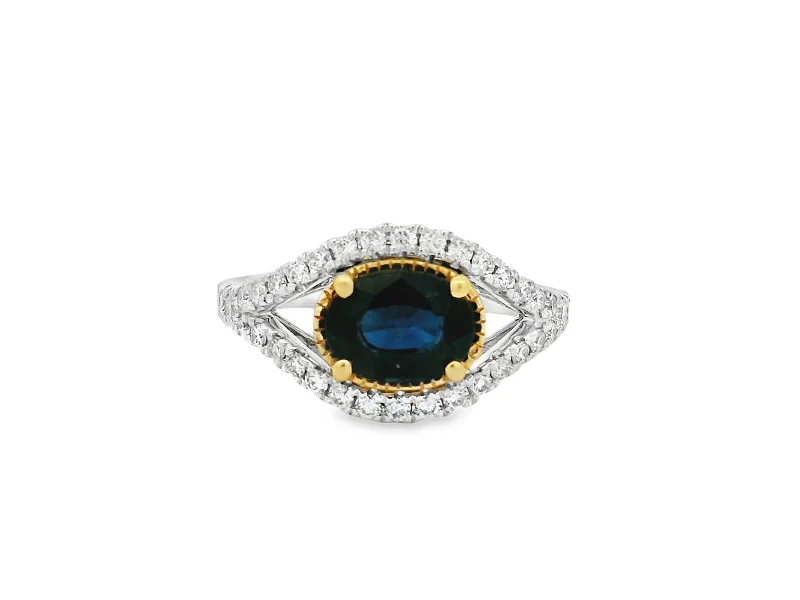 Platinum and 14K Yellow Gold Sapphire & Diamond Ring