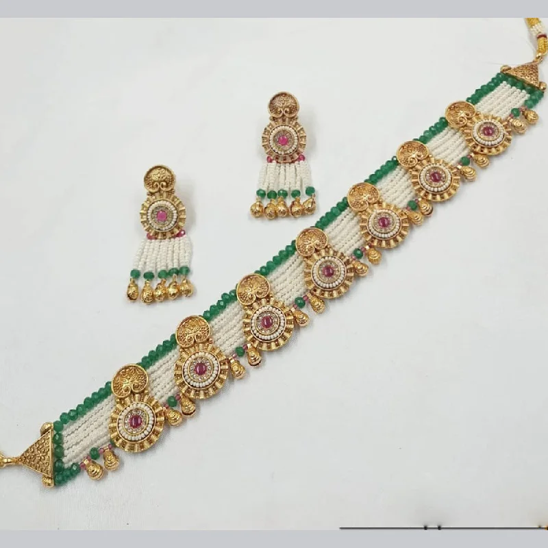 FS Collection Gold Plated Kundan Stone Choker Necklace Set