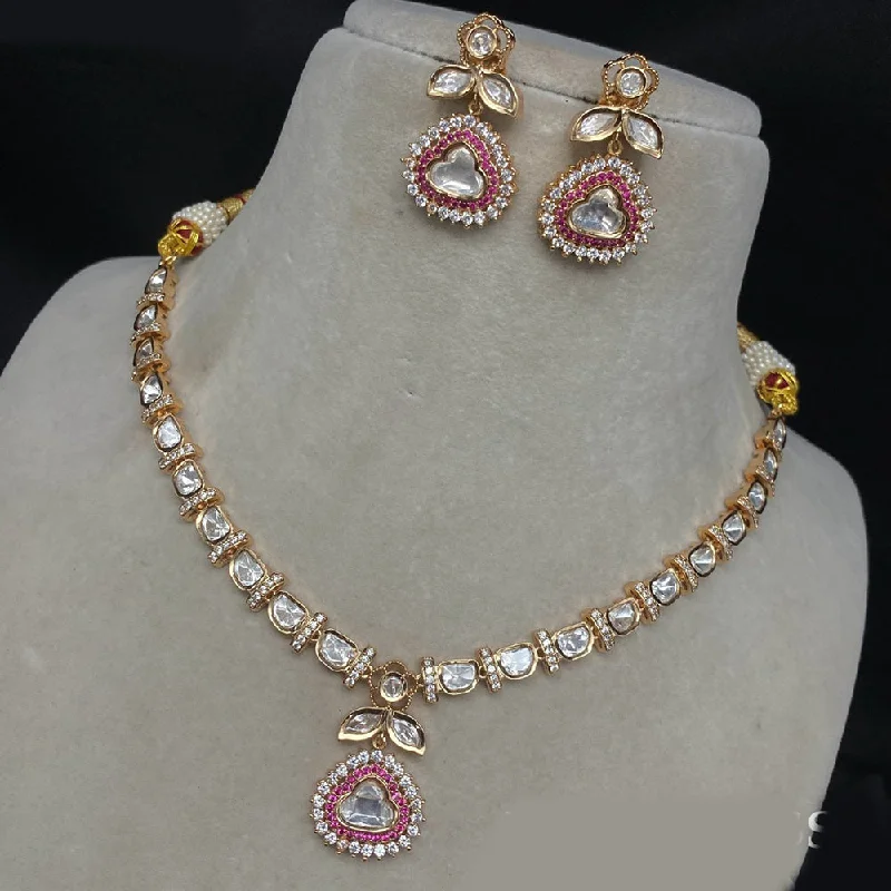 Amoliya Jewels Gold Plated Polki Kundan Necklace Set