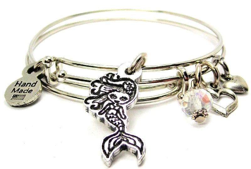 Cute Mermaid Hand Painted Expandable Bangle Bracelet Set