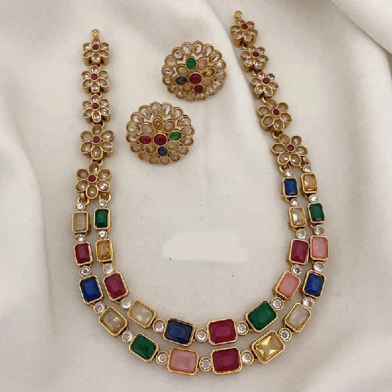 Joyful Jewel Art Matte Gold Plated Crystal Stone Necklace Set