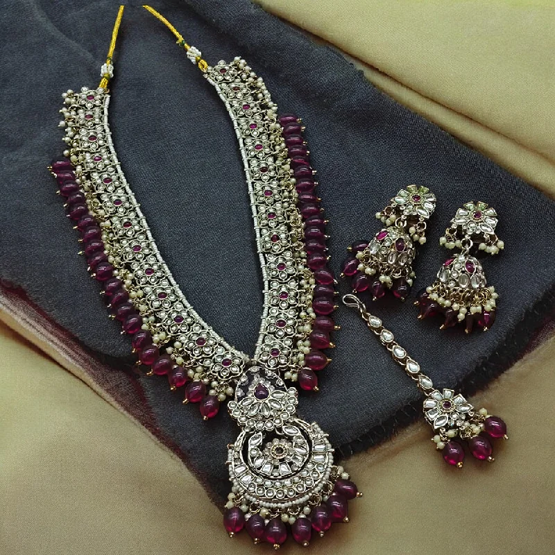 Gehana Mahal Gold Plated Kundan Stone And Beads Long Necklace Set