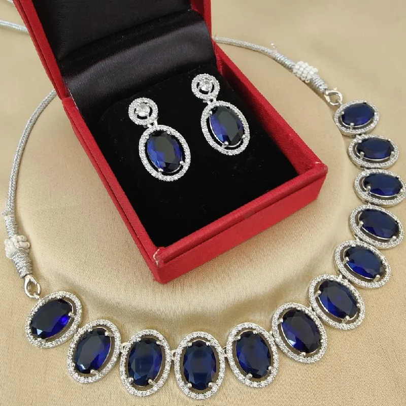 FS Collection Silver Plated Crystal Stone Necklace Set